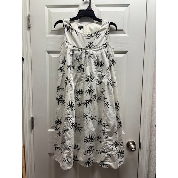 Talbots Size 6 Off-White Zip Back Bamboo Leaf Print Sleeveless Midi Dress *FLAWS - Picture 1 of 8